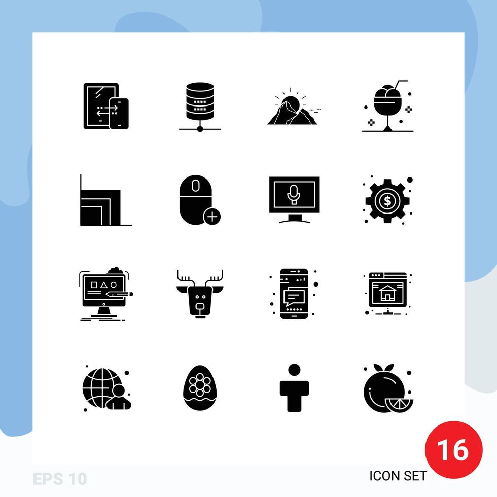 16 utente interfaccia solido glifo imballare di moderno segni e simboli di estate bicchiere collina dolce sole modificabile vettore design elementi