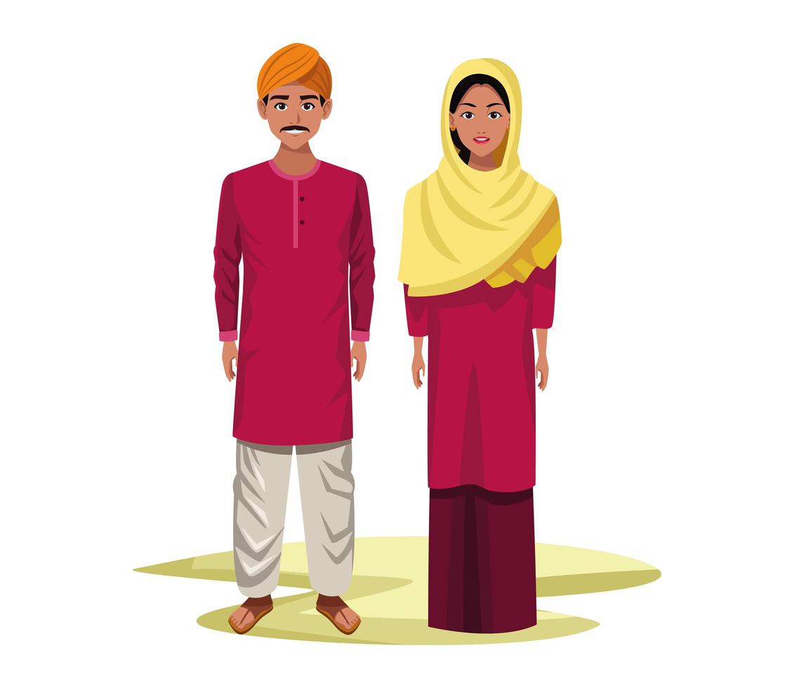 personaggio dei cartoni animati di coppia indiana avatar vettore
