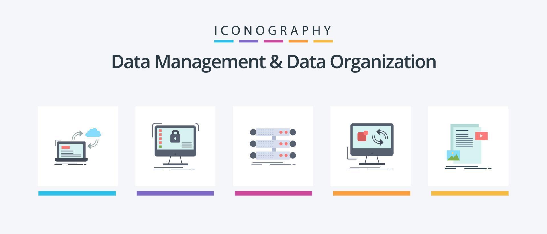 dati gestione e dati organizzazione piatto 5 icona imballare Compreso applicazione. aggiornare. sistema. dati. cremagliera. creativo icone design vettore