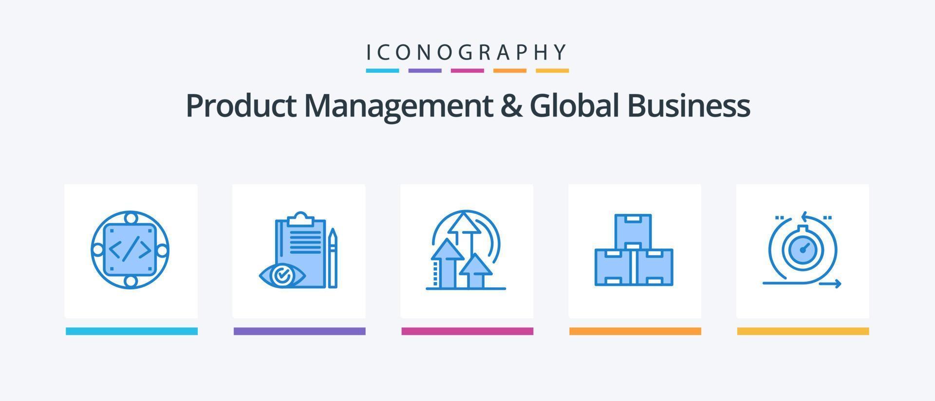 Prodotto managment e globale attività commerciale blu 5 icona imballare Compreso scorta. industria scorta. controllo. industria. prestazione. creativo icone design vettore