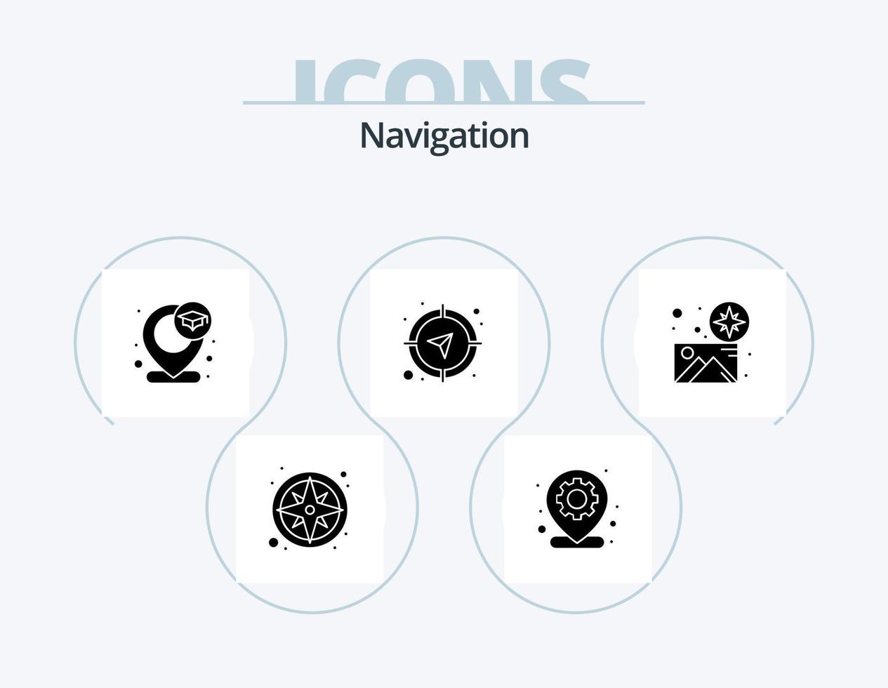 navigazione glifo icona imballare 5 icona design. GPS. direzione. Ingranaggio. bussola. bersaglio vettore