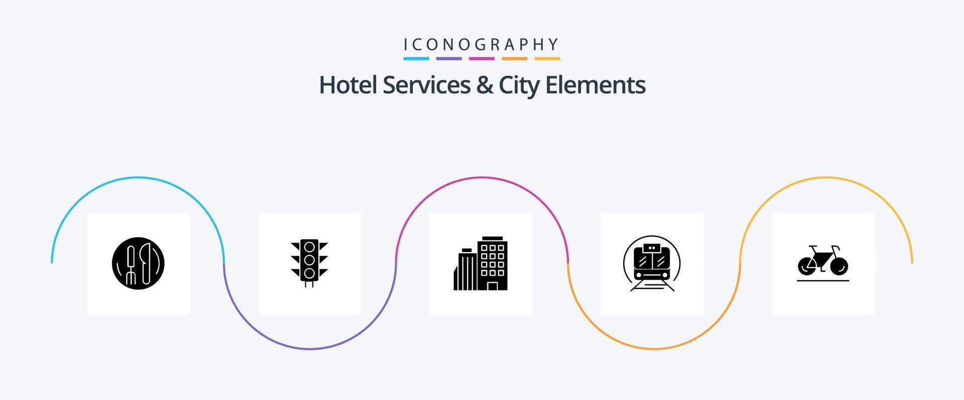 Hotel Servizi e città elementi glifo 5 icona imballare Compreso movimento. pubblico. Hotel. trian. velocità treno vettore