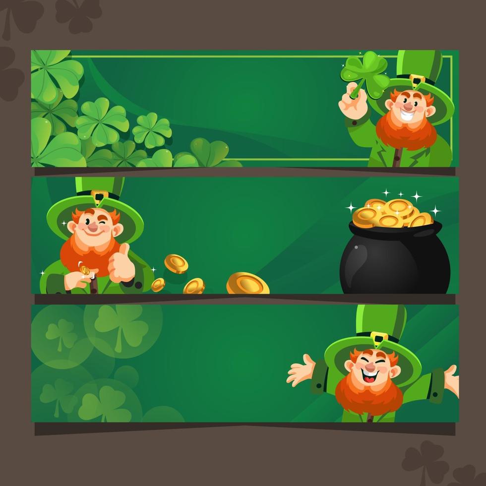 felicità verde con banner leprechaun e trifoglio vettore