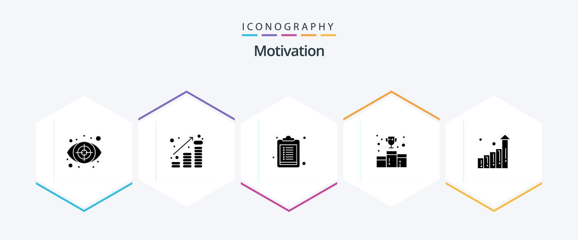 motivazione 25 glifo icona imballare Compreso grafico. medaglia. i soldi su. primo posizione. premio vettore