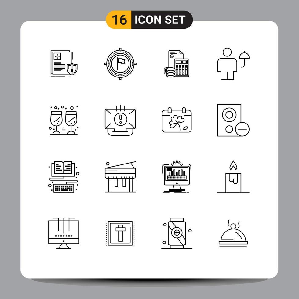 mobile interfaccia schema impostato di 16 pittogrammi di avatar calcolatrice bandiera risparmi attività commerciale modificabile vettore design elementi