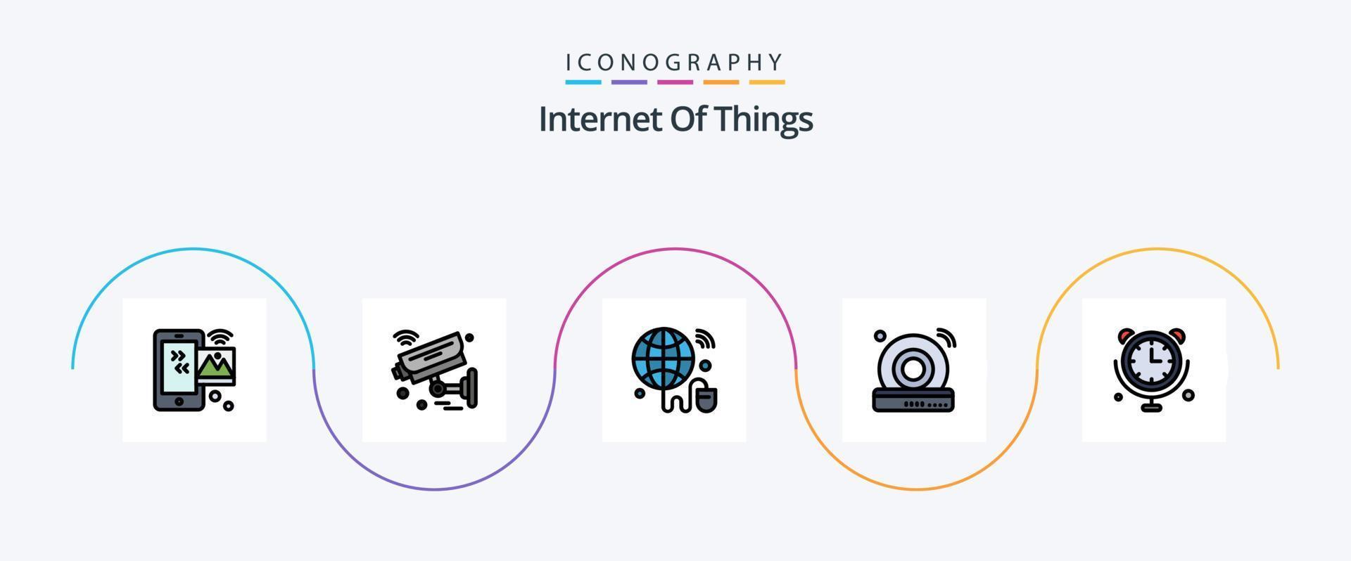 Internet di cose linea pieno piatto 5 icona imballare Compreso Internet. DVD. sicurezza. CD. Wi-Fi vettore
