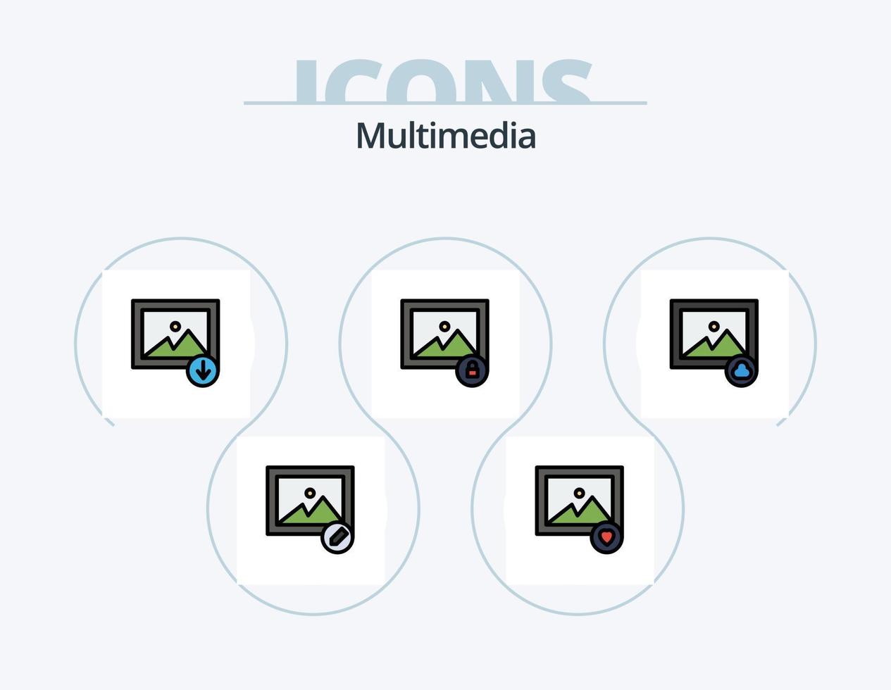 multimedia linea pieno icona imballare 5 icona design. . nuovo. Immagine. cartella. Scarica vettore