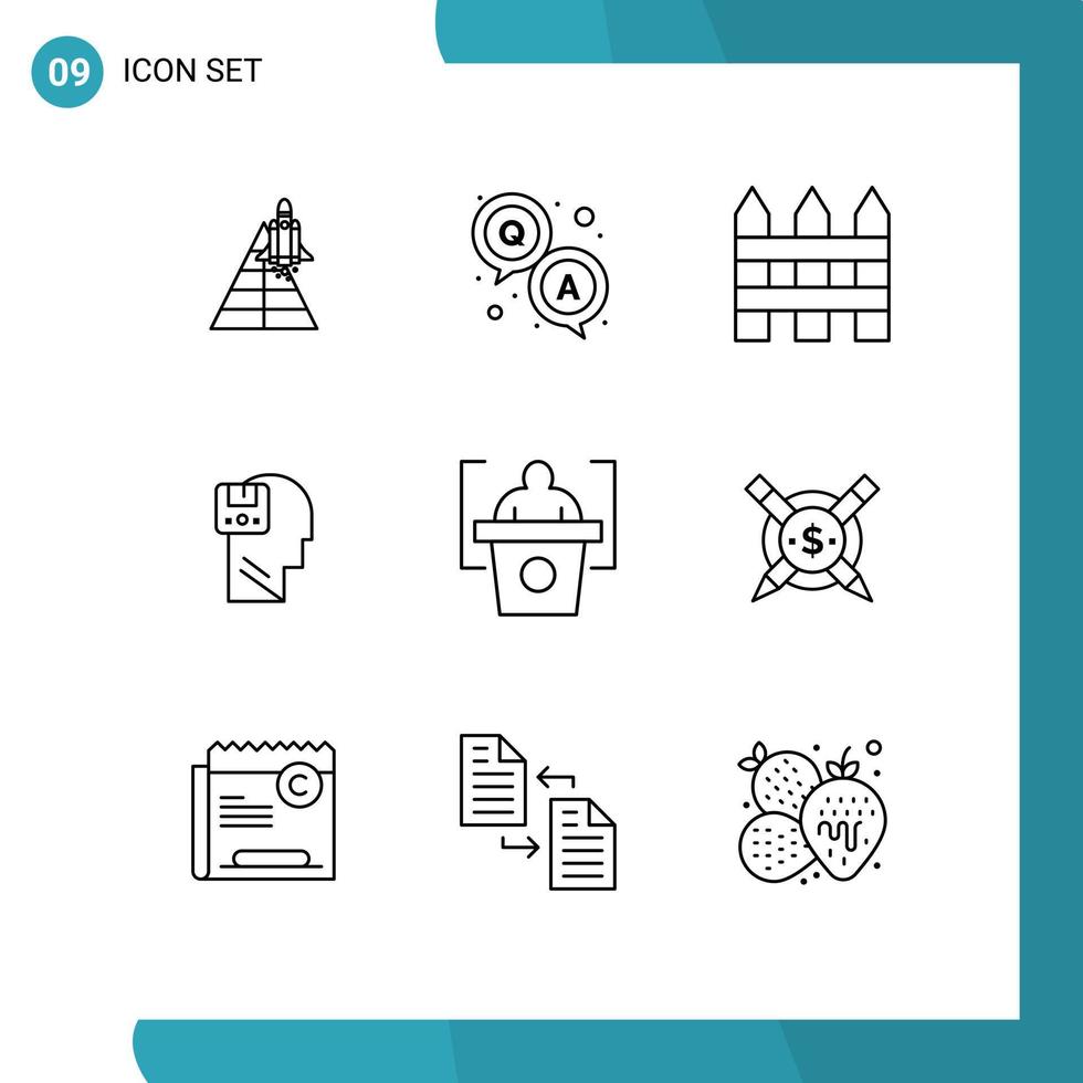 azione vettore icona imballare di 9 linea segni e simboli per maschio dati sondaggio Salva interno modificabile vettore design elementi