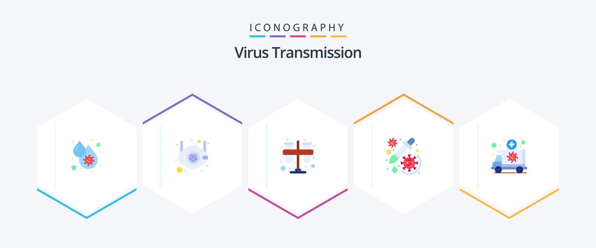 virus trasmissione 25 piatto icona imballare Compreso emergenza. vaccino. test. contagocce. droga vettore