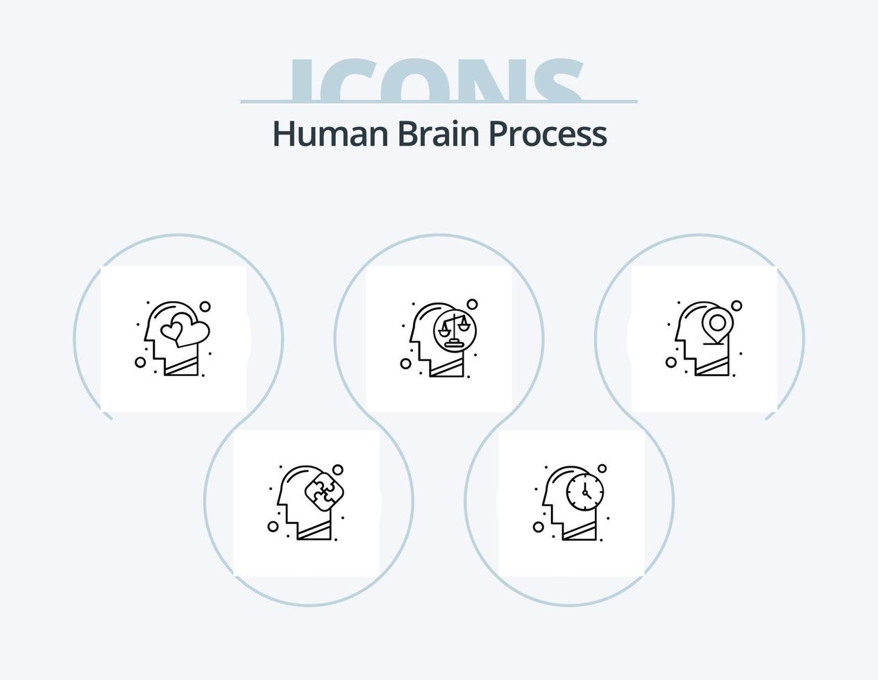 umano cervello processi linea icona imballare 5 icona design. dollaro. soluzione. occhio Visualizza. mente. rompere cuore vettore