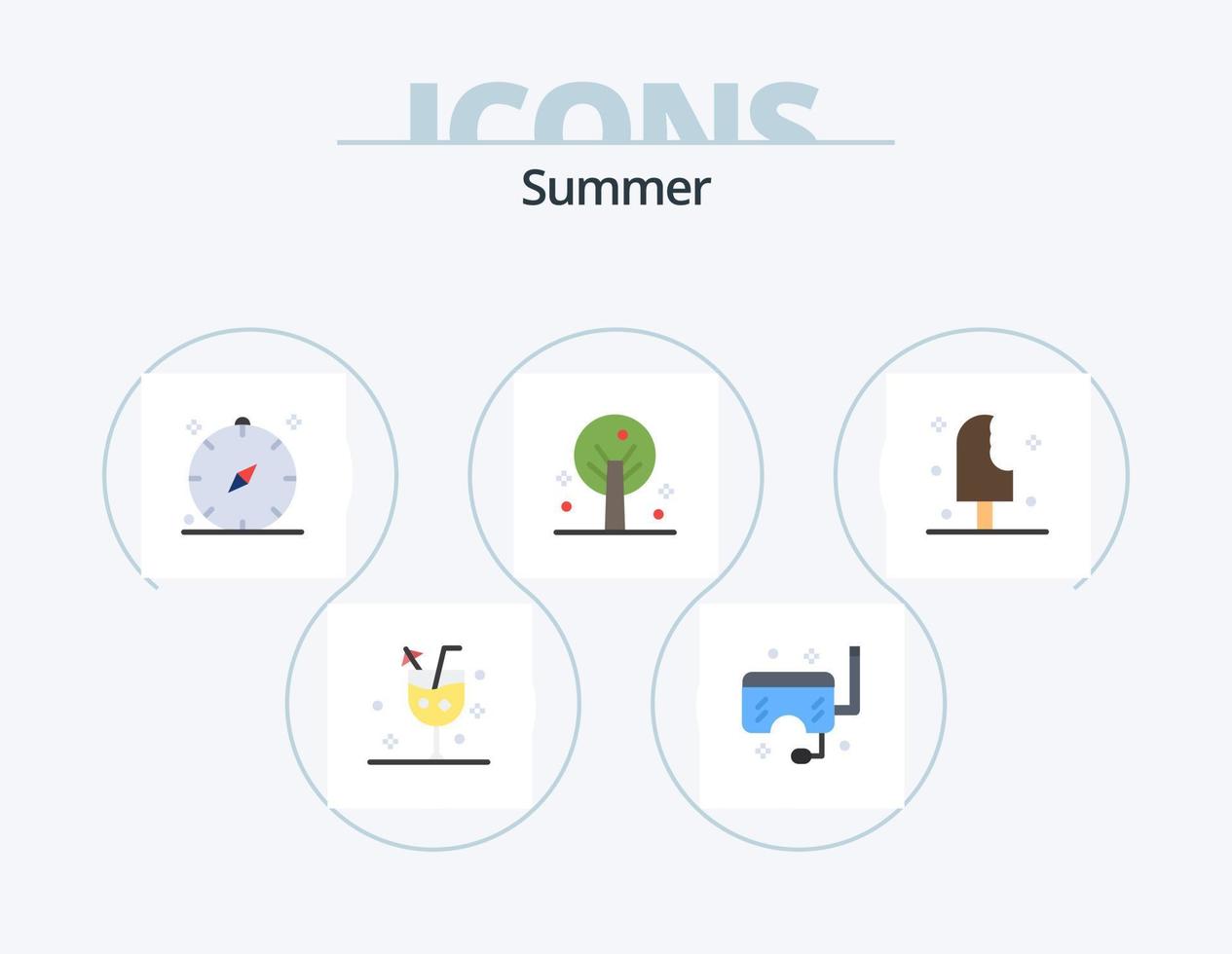 estate piatto icona imballare 5 icona design. albero. natura. mare. estate. vacanza vettore