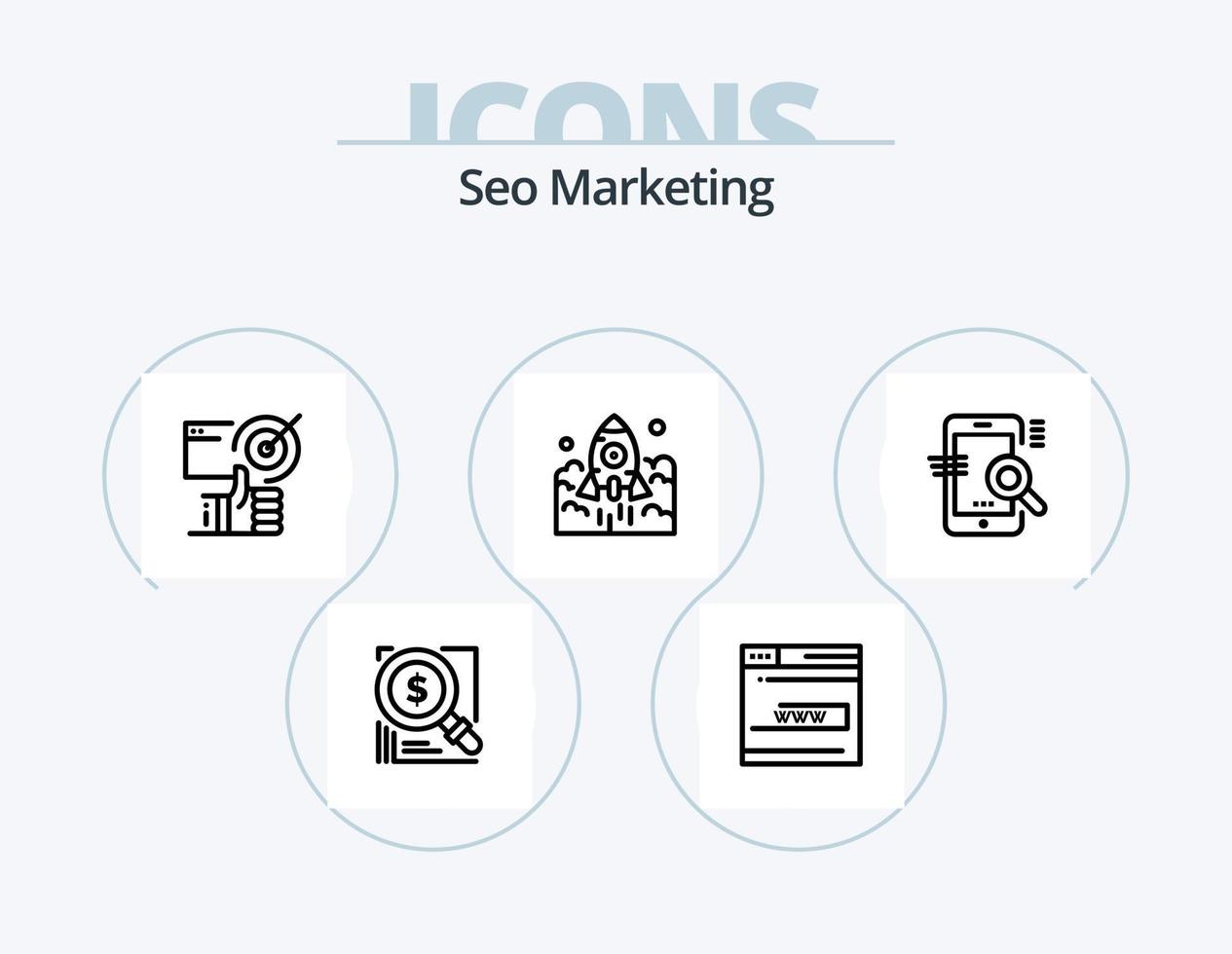 SEO marketing linea icona imballare 5 icona design. ragnatela. promozione. squadra. configurazione. ragnatela vettore