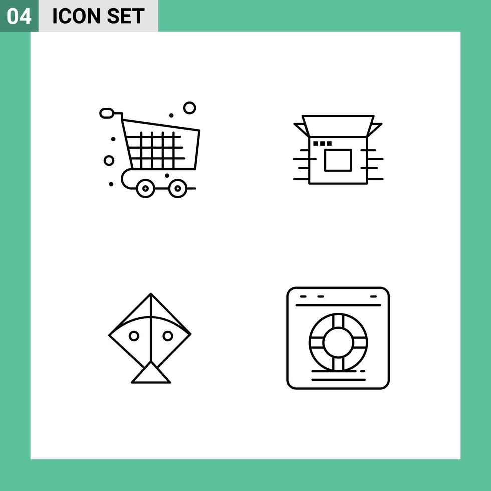 mobile interfaccia linea impostato di 4 pittogrammi di carrello pubblicazione cestino attività commerciale Festival modificabile vettore design elementi