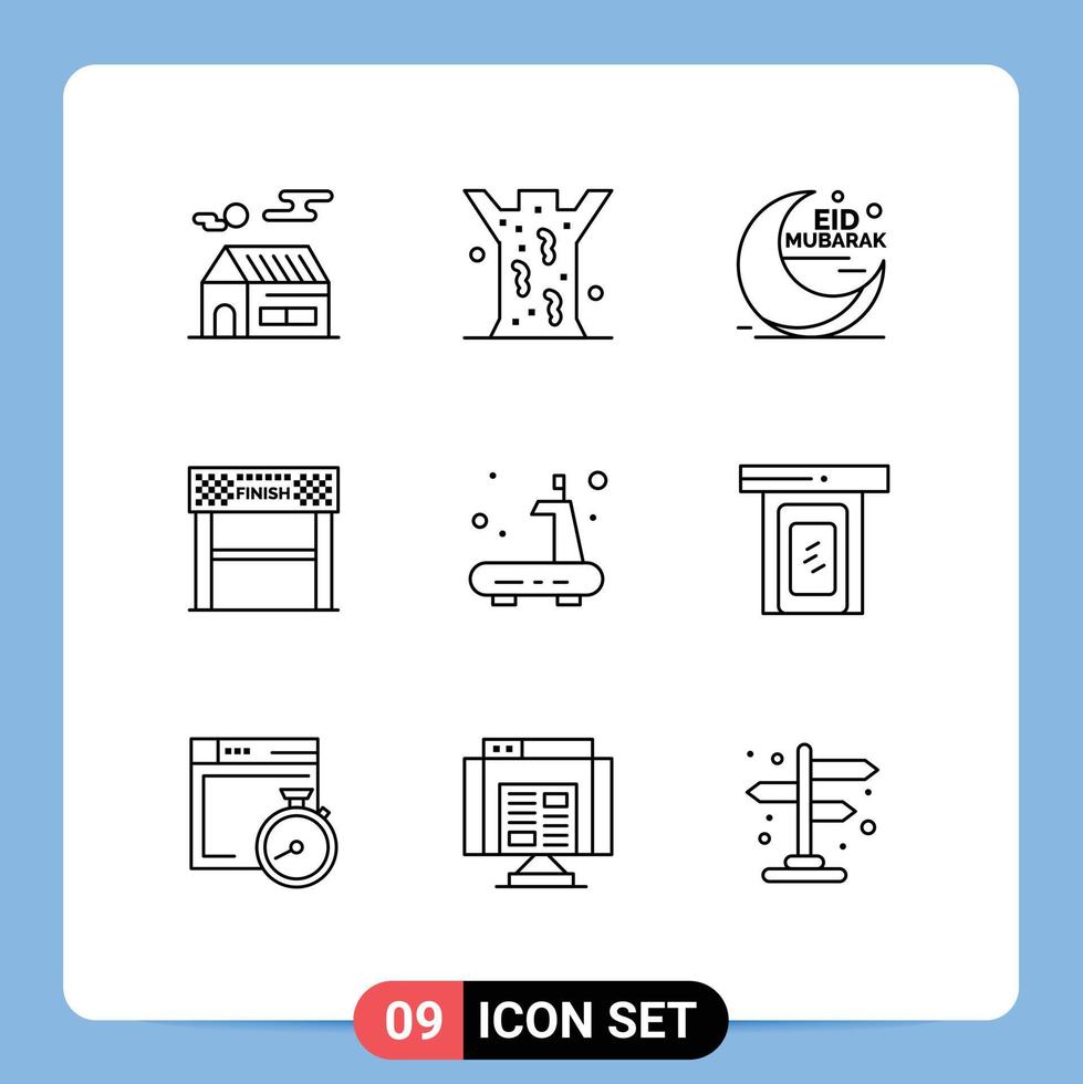 mobile interfaccia schema impostato di 9 pittogrammi di obbiettivo sport eid linea musulmano modificabile vettore design elementi
