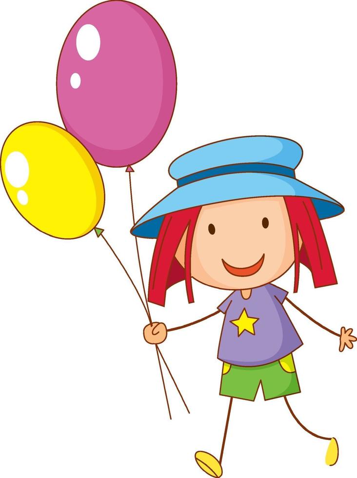 scarabocchio disegnato a mano con un palloncino della tenuta del personaggio dei cartoni animati della ragazza vettore