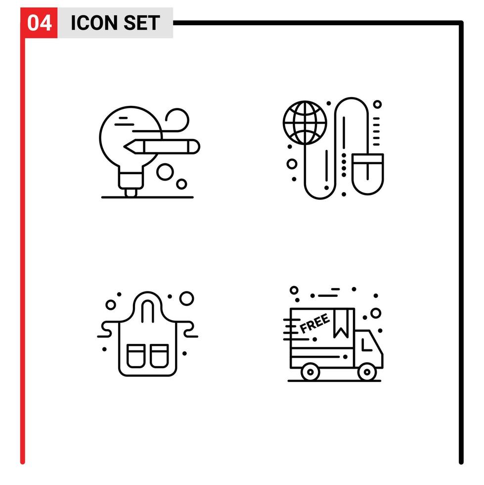 mobile interfaccia linea impostato di 4 pittogrammi di lampadina cibo globale topo cucina modificabile vettore design elementi