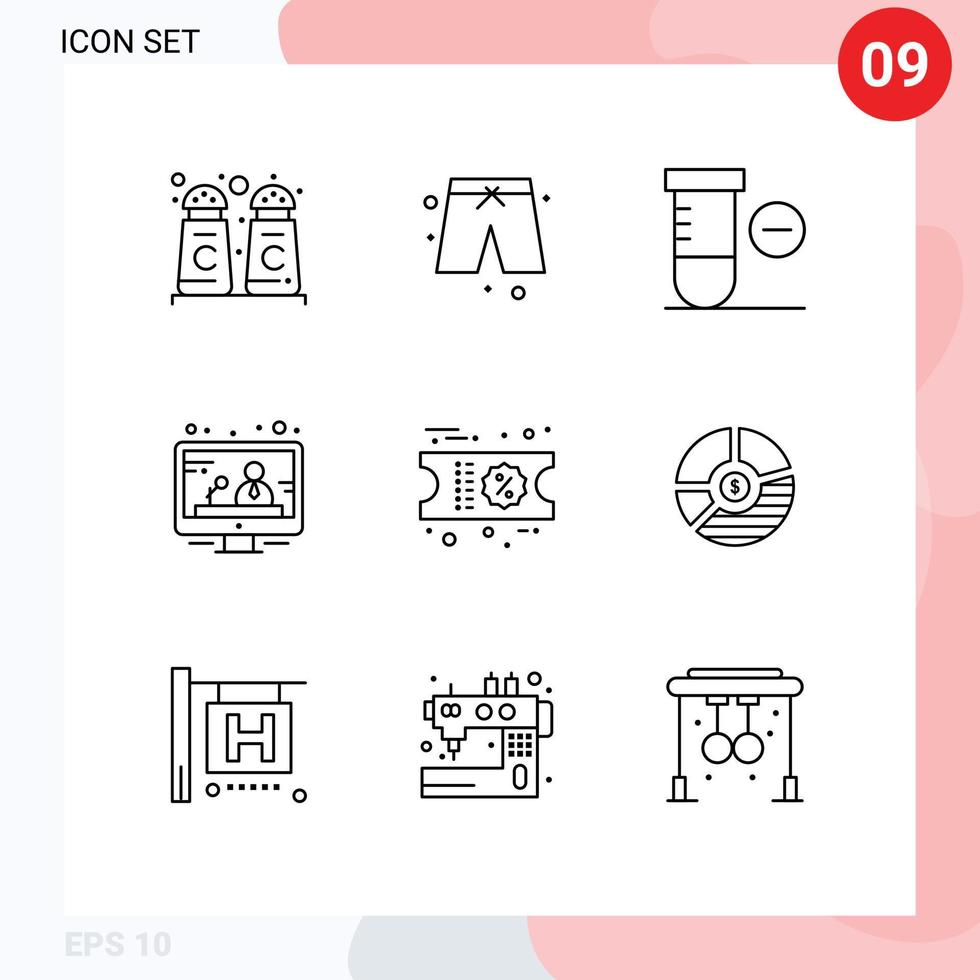 mobile interfaccia schema impostato di 9 pittogrammi di bar grafico spazio biglietto sconto modificabile vettore design elementi