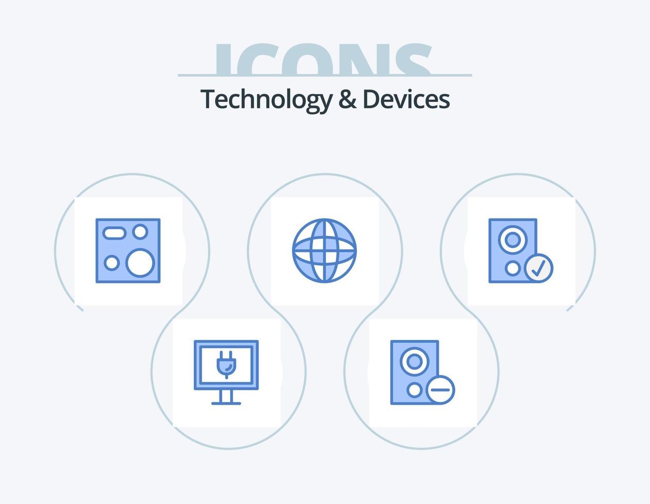 dispositivi blu icona imballare 5 icona design. globo. terra. cucinando. dispositivi. prodotti vettore