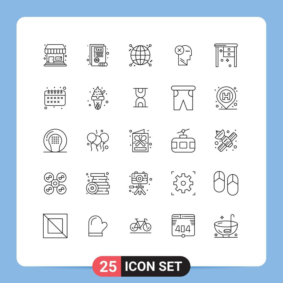 mobile interfaccia linea impostato di 25 pittogrammi di scrivania mente globo marchio testa modificabile vettore design elementi
