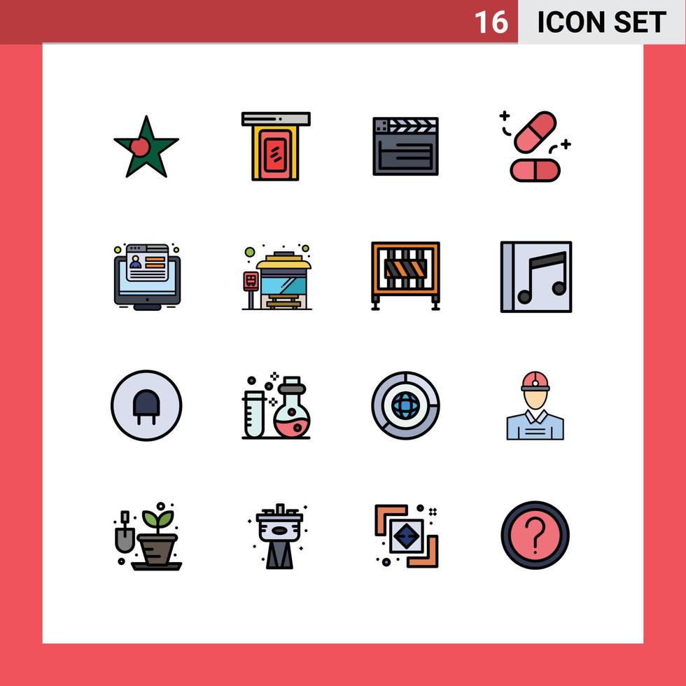 pittogramma impostato di 16 semplice piatto colore pieno Linee di del browser conversione film scienza pillole modificabile creativo vettore design elementi