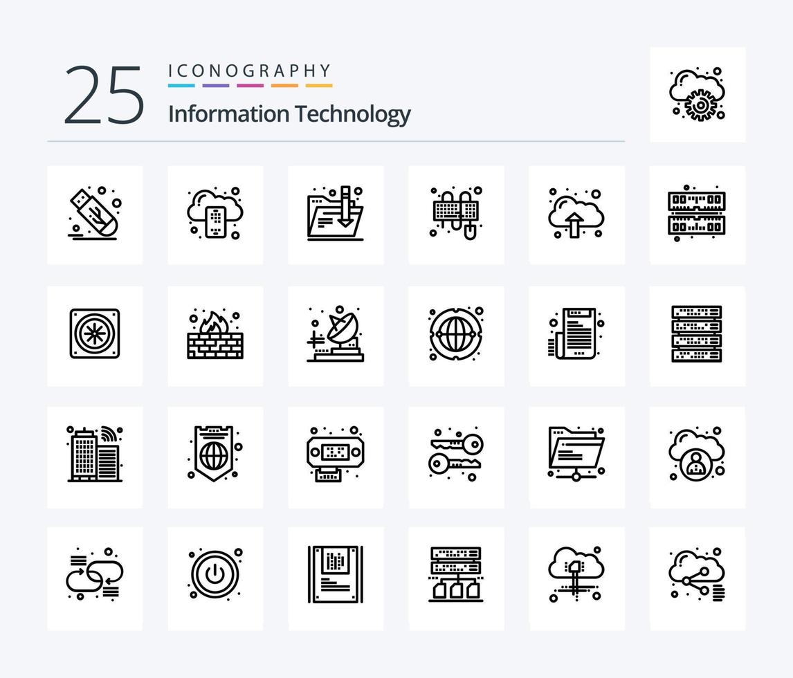 informazione tecnologia 25 linea icona imballare Compreso caricamento. nube. Scarica. topo. interfaccia vettore