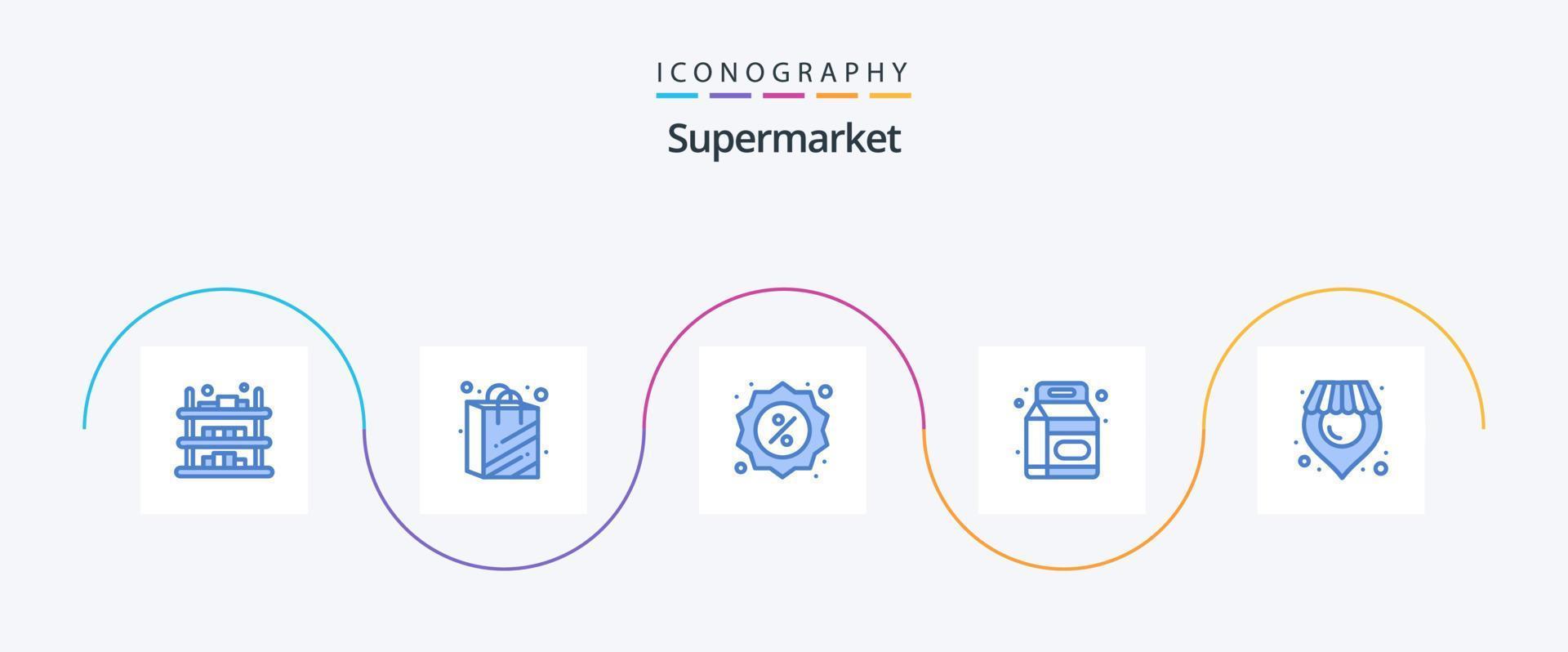 supermercato blu 5 icona imballare Compreso negozio. supermercato. distintivo. latte. bevanda vettore