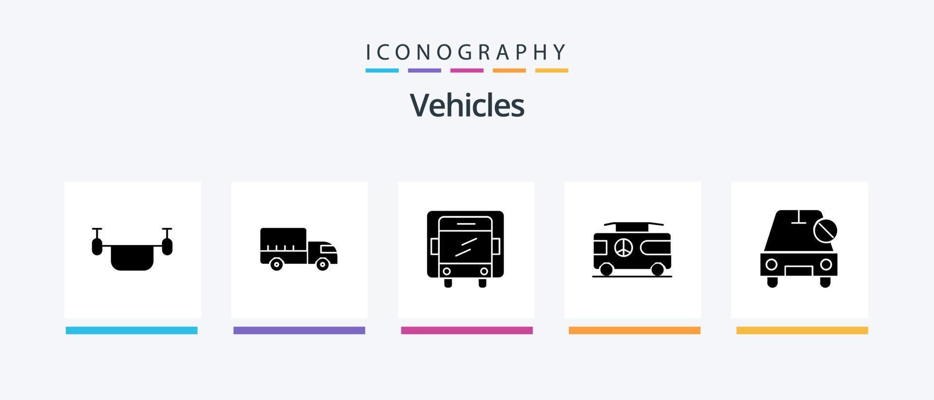 veicoli glifo 5 icona imballare Compreso Disabilitato. furgone. camion. vacanza. combo. creativo icone design vettore