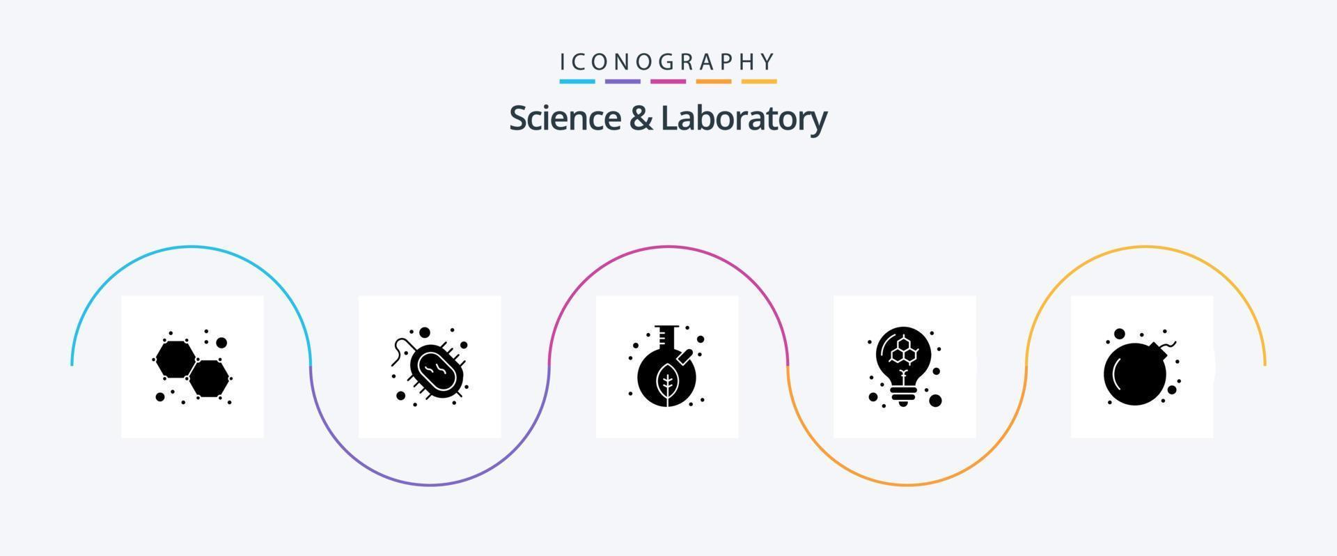 scienza glifo 5 icona imballare Compreso cranio. molecola. foglia. modello. lampadina vettore