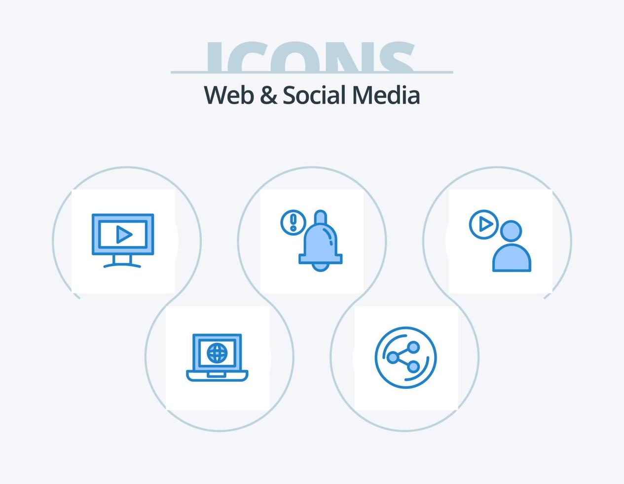 ragnatela e sociale media blu icona imballare 5 icona design. . video. schermo. giocare a. campana vettore