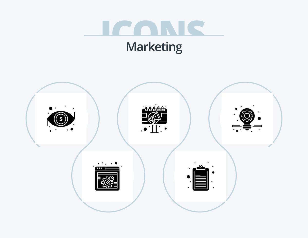 marketing glifo icona imballare 5 icona design. marketing. cartello tavola. occhio. tabellone. annuncio pubblicitario vettore