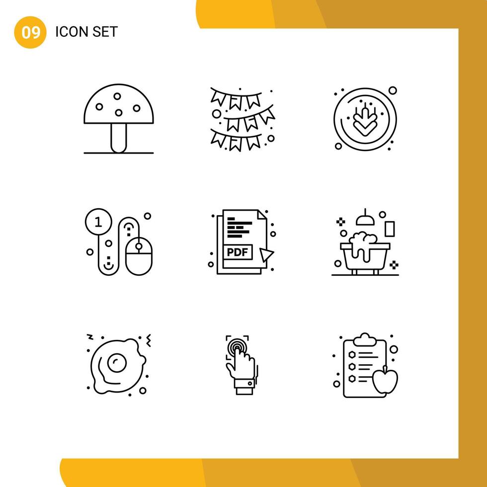 impostato di 9 moderno ui icone simboli segni per PDF pagare nastro clic attività commerciale modificabile vettore design elementi