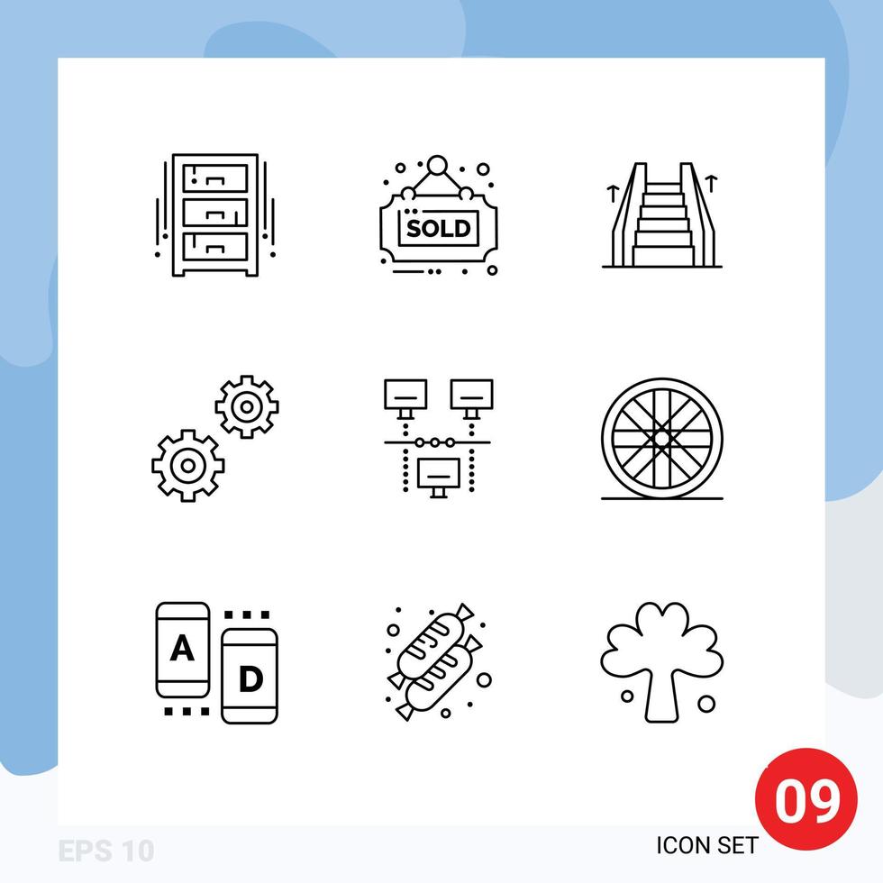 9 schema concetto per siti web mobile e applicazioni Internet opzioni venduto ingranaggi scala modificabile vettore design elementi