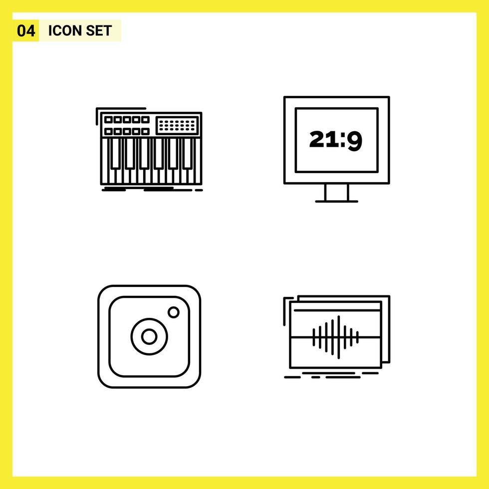 4 linea concetto per siti web mobile e applicazioni synth media sintetizzatore HD Audio modificabile vettore design elementi