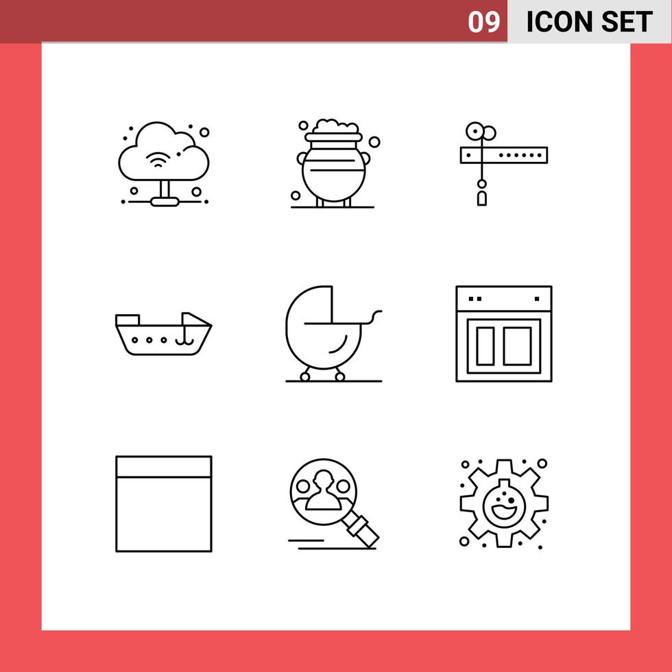 9 schema concetto per siti web mobile e applicazioni carrozza bambino decorazione velocità barca modificabile vettore design elementi