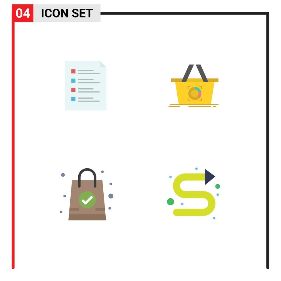 mobile interfaccia piatto icona impostato di 4 pittogrammi di lista di controllo cestino elenco analisi mano Borsa modificabile vettore design elementi