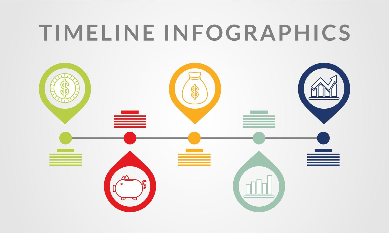 timeline infografica con icone di denaro vettore