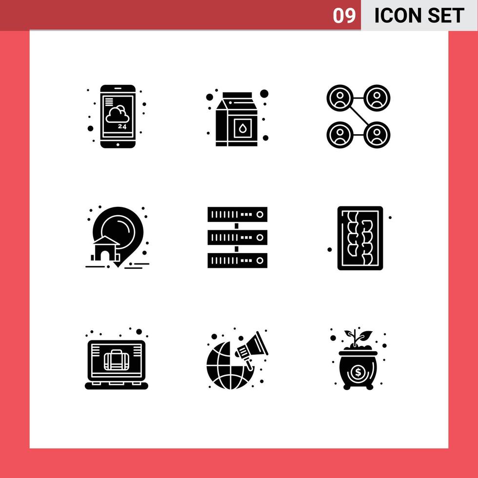 moderno impostato di 9 solido glifi pittogramma di Conservazione calcolo connessioni vero Casa modificabile vettore design elementi