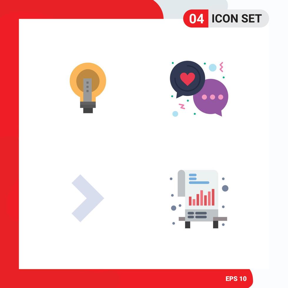 4 piatto icona concetto per siti web mobile e applicazioni lampadina cuore idea energia donne modificabile vettore design elementi