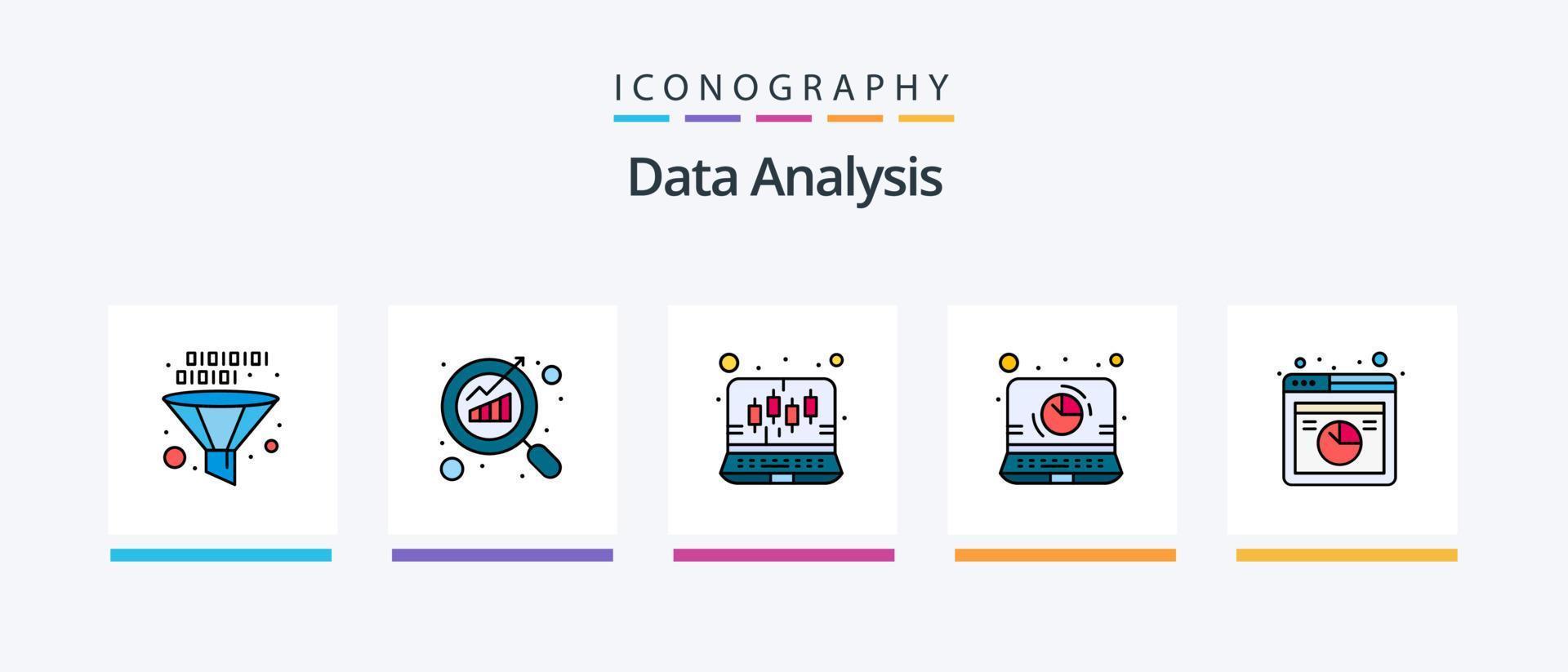 dati analisi linea pieno 5 icona imballare Compreso in linea dati. Banca dati. rapporto. ragnatela analisi. grafico. creativo icone design vettore