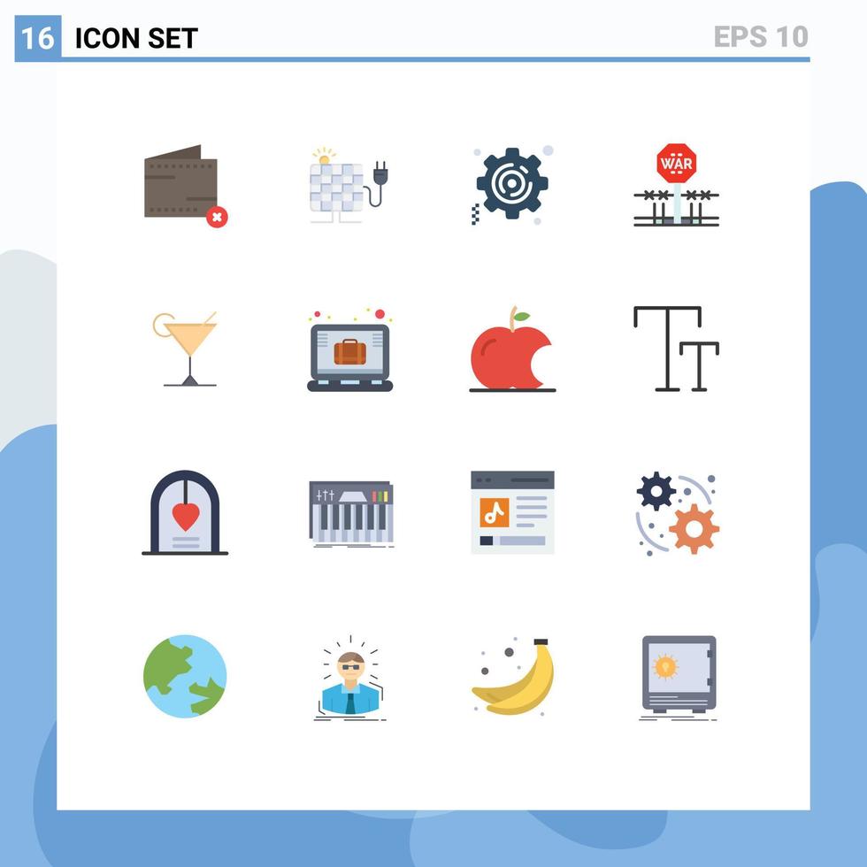 mobile interfaccia piatto colore impostato di 16 pittogrammi di cocktail occupazione spina militare combattere modificabile imballare di creativo vettore design elementi