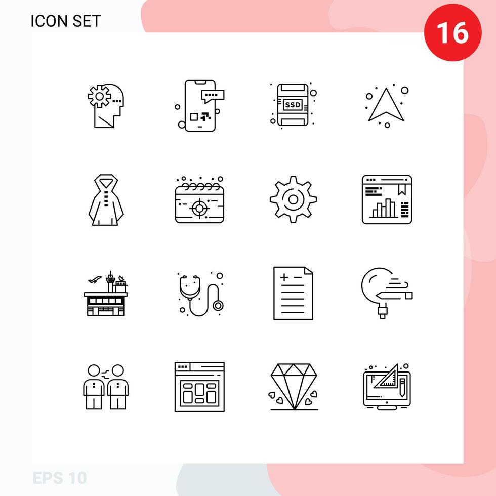 16 creativo icone moderno segni e simboli di pioggia direzione testo su freccia modificabile vettore design elementi