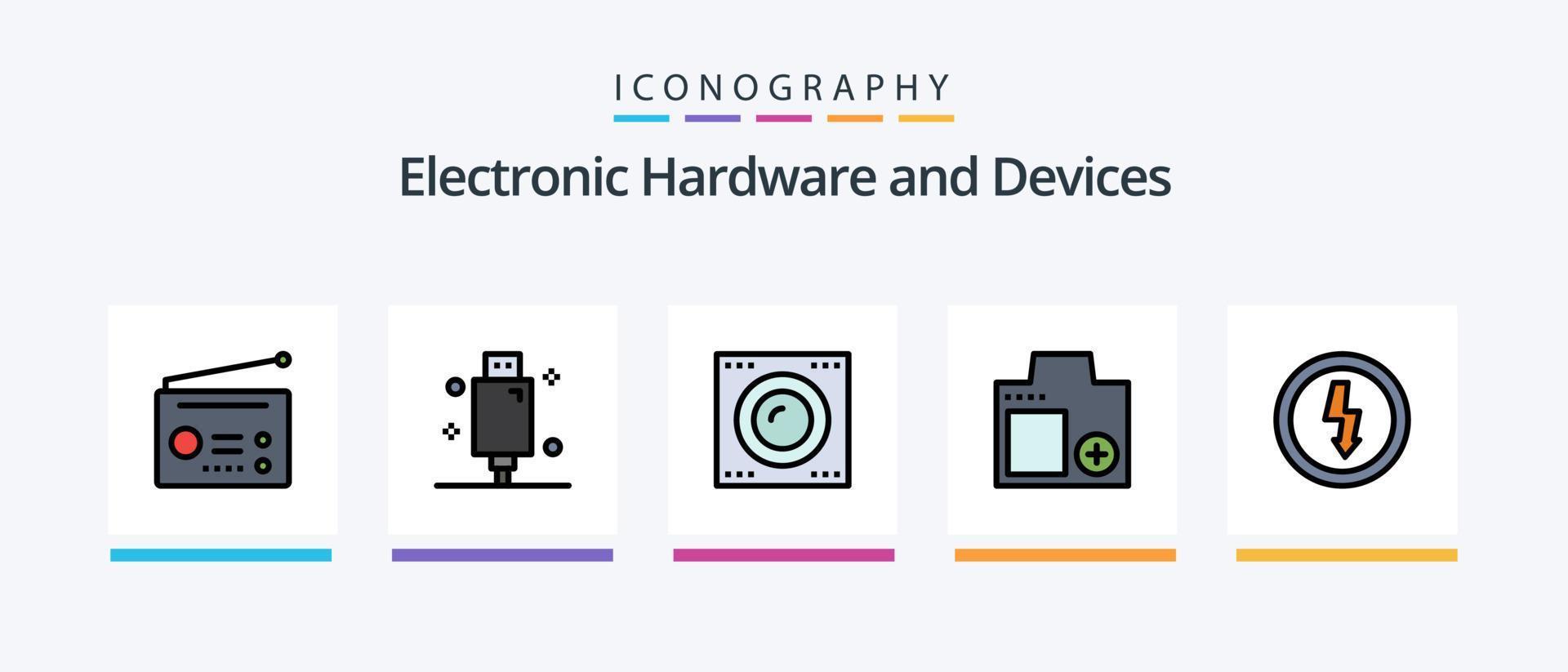 dispositivi linea pieno 5 icona imballare Compreso schema. Bluetooth. elettronico. video. tecnologia. creativo icone design vettore