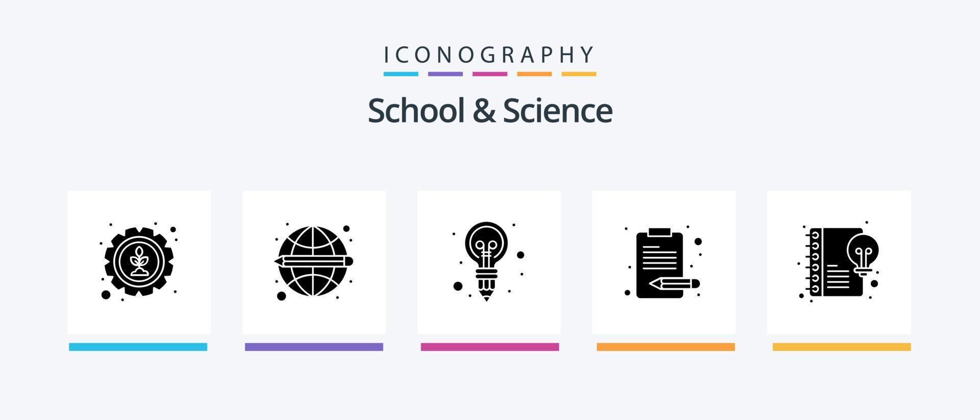 scuola e scienza glifo 5 icona imballare Compreso creativo. lampadina. scrivere. articolo scrivere. creativo icone design vettore