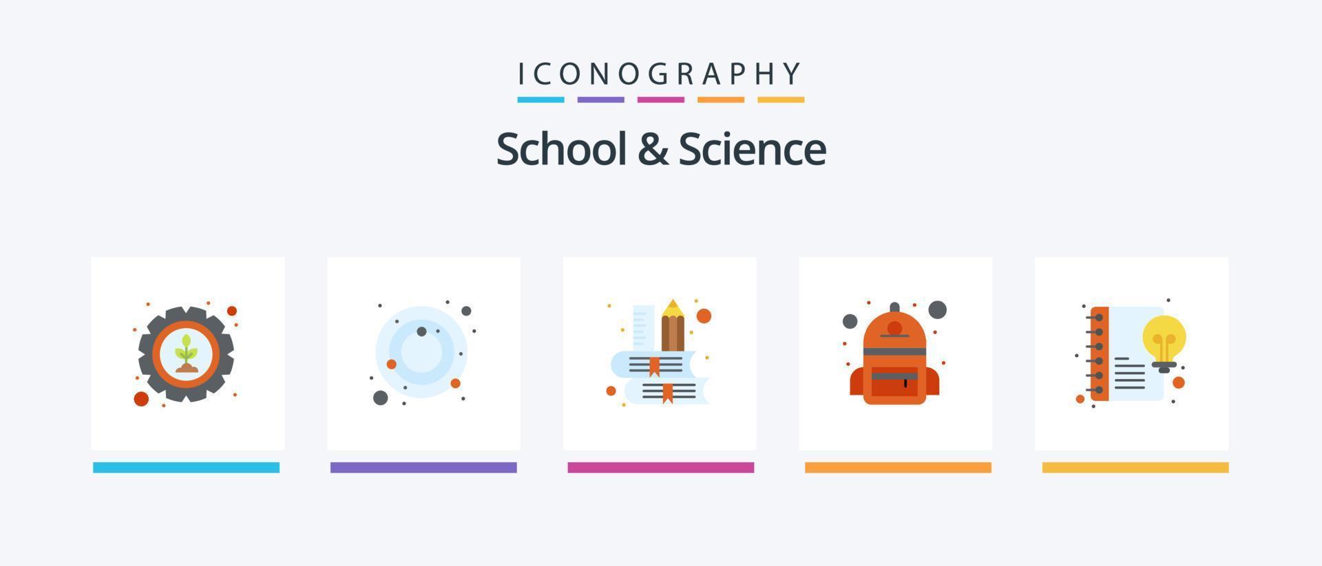 scuola e scienza piatto 5 icona imballare Compreso creativo. libro. alunno. Borsa. creativo icone design vettore