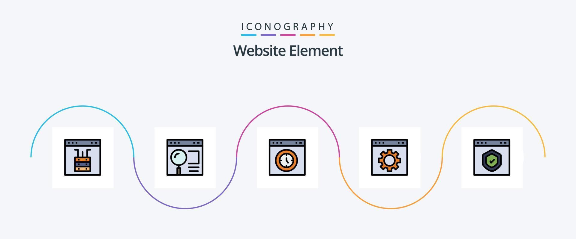 sito web elemento linea pieno piatto 5 icona imballare Compreso interfaccia. browser. ricerca. test. pagina vettore