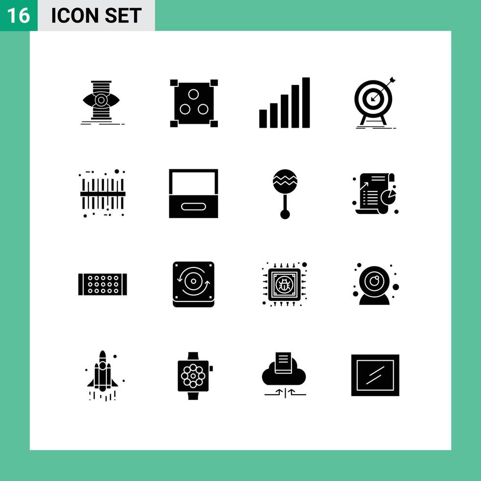 16 universale solido glifo segni simboli di sku codice a barre Telefono bersaglio mercato modificabile vettore design elementi
