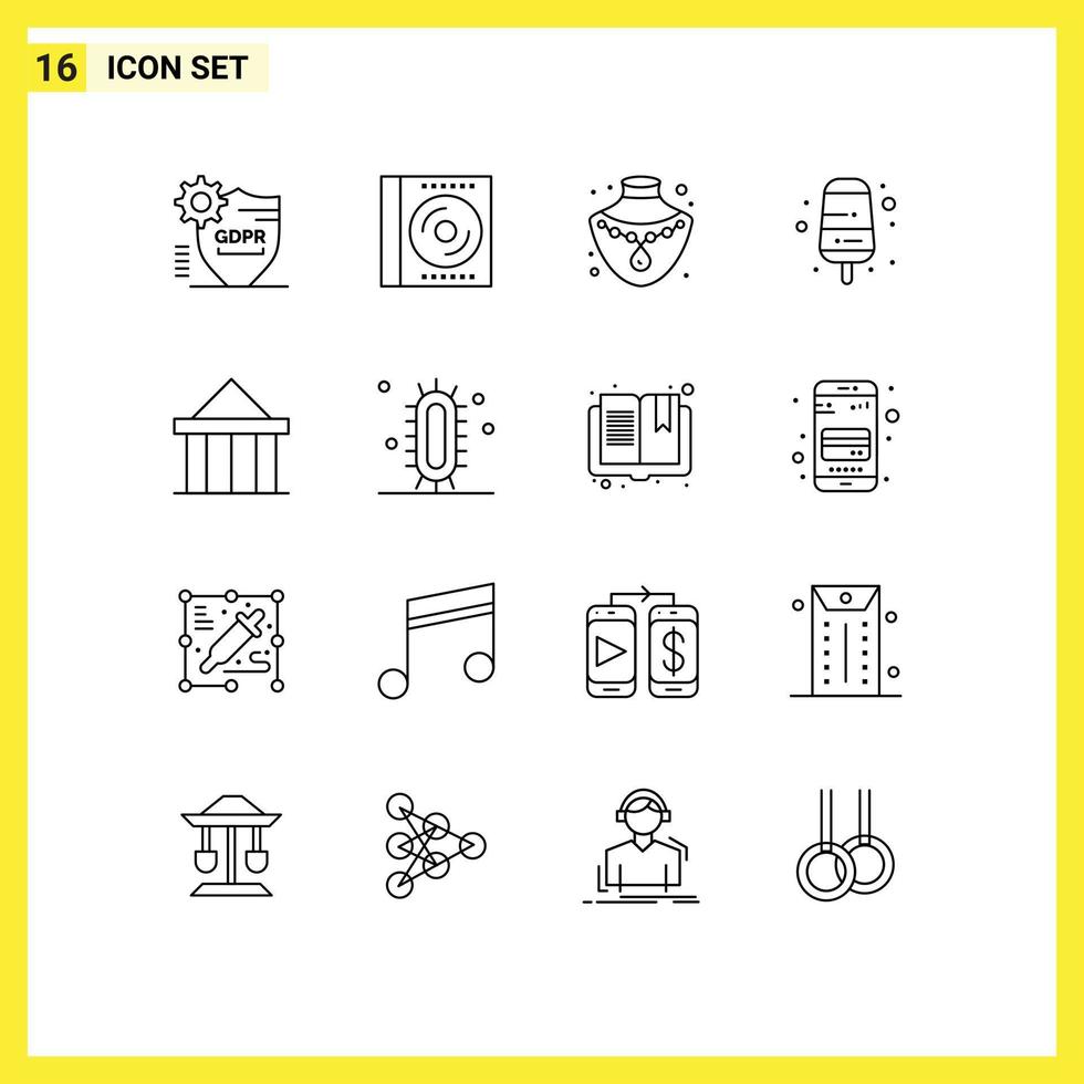 gruppo di 16 lineamenti segni e simboli per cittadella ghiaccio crema digitale cibo oro modificabile vettore design elementi