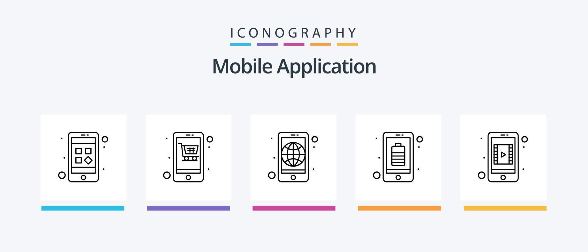 mobile applicazione linea 5 icona imballare Compreso applicazione. e-mail. carrello. mobile. app. creativo icone design vettore