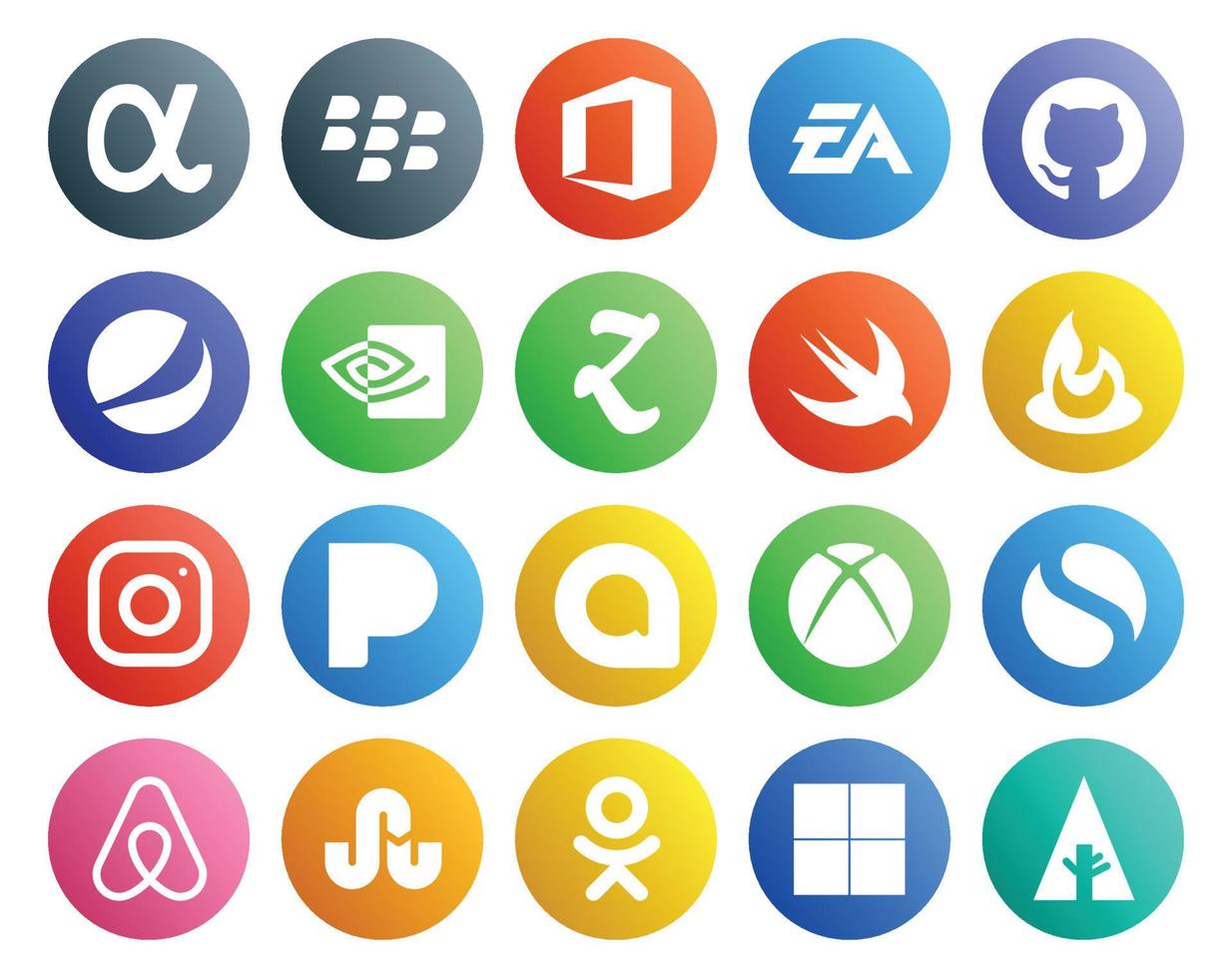 20 sociale media icona imballare Compreso aria bnb xbox nvidia Google allo instagram vettore