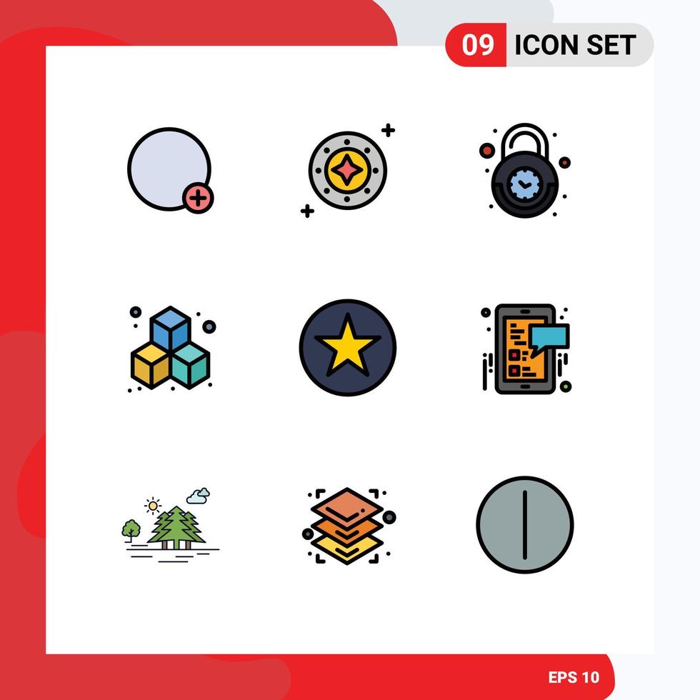 9 creativo icone moderno segni e simboli di preferito scatola stella sicurezza serratura modificabile vettore design elementi